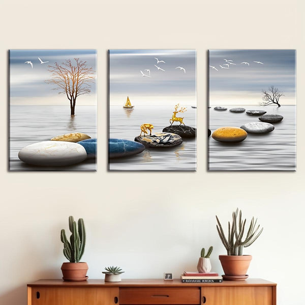 3-Piece Frameless Canvas Wall Art – Modern Decorative Painting Set for Home Decor