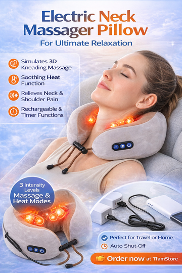 Electric U-Shaped Neck & Shoulder Massager Cervical, Back, and Body Relaxation Pillow with Heat & Kneading