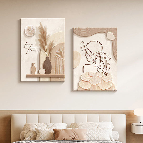 Cream Toned Abstract Line Art Mural – Minimalist Wall Decor with Modern Character Design